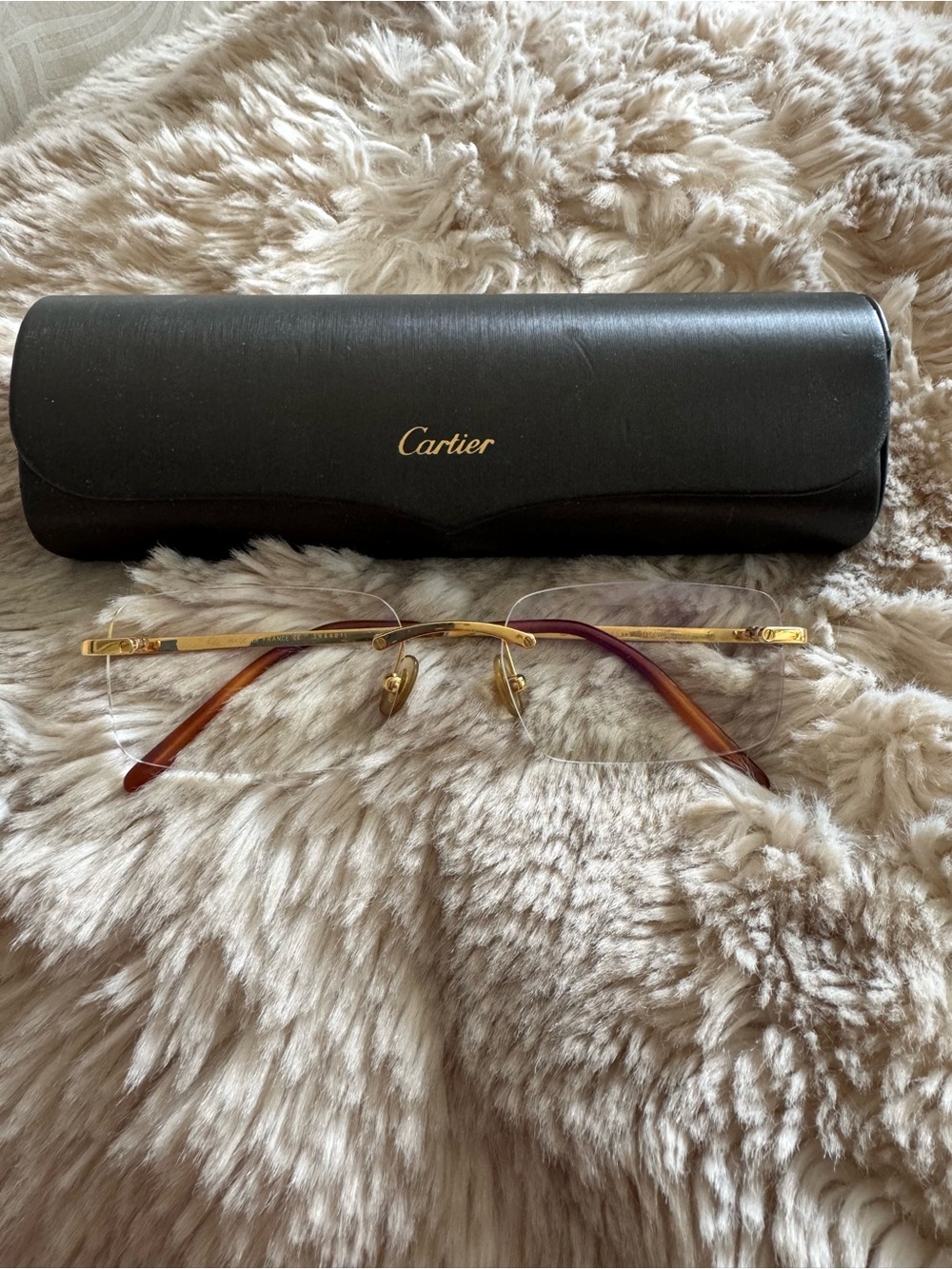Cartier Rimless Glasses with diamonds on both side Gold Bridge and Brown Temples